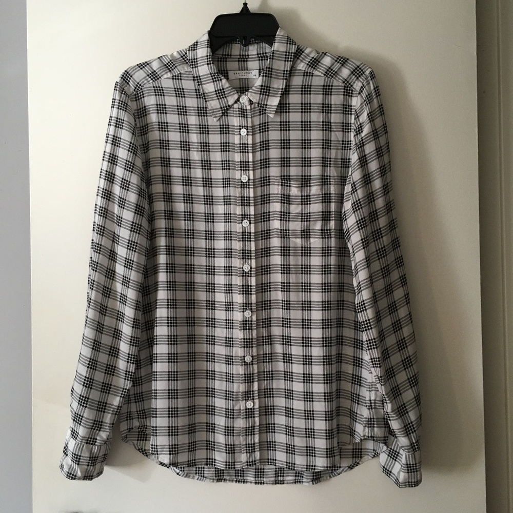 EQUIPMENT Reese Black + White Plaid Silk Shirt L